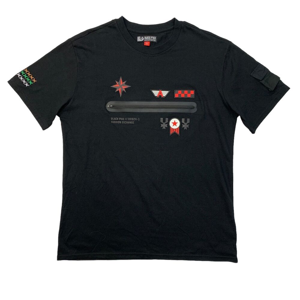 Black Pike T Shirt Mens XL Extra Large Black Racing Graphic Print Short Sleeve